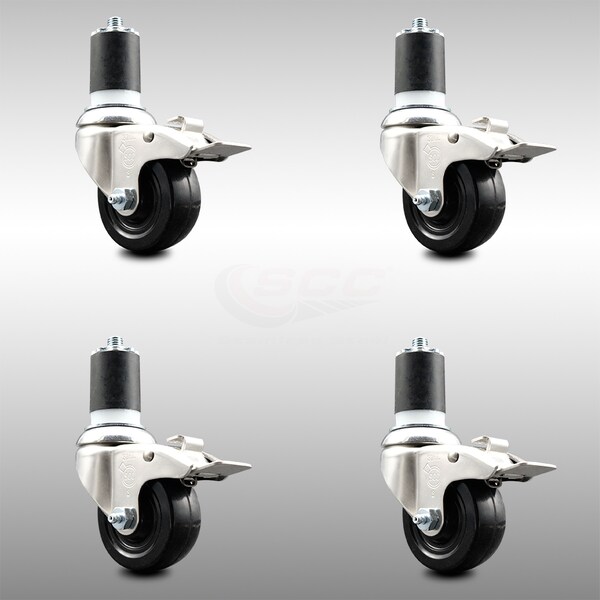 Service Caster 3 Inch 316SS Soft Rubber Swivel 1-3/4 Inch Expanding Stem Caster Set Lock Brake SCC-SS316TTLEX20S314-SRS-134-4 - main